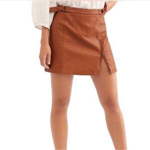 Free People Brown Leather Mini Skirt